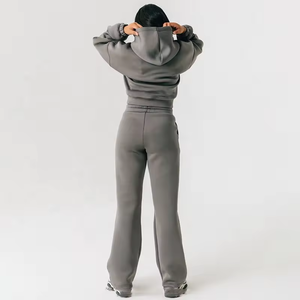 Ensemble de survêtement unisexe personnalisable avec logo, sweat-shirt à capuche court, pull-over, pantalon droit, jogging, tissu polaire - Product Image 3