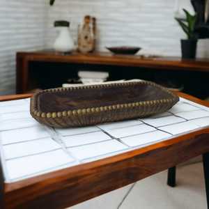 Wholesale Luxury Rustic Natural Mango <b>Wood</b> Eco-Friendly Rectangular Hand-Carved Candle Bowl Home Decor Wooden Beaded Candle - Product Image 3