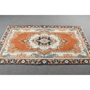 Tapis de 3,6 x 6,7 pieds, tapis turc vintage, tapis en laine à motifs floraux orange - Product Image 3