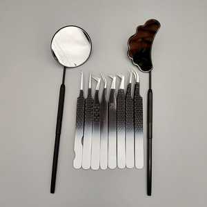 Lot de 8 pinces à cils couleur noir blanc ombre avec logo personnalisé avec pochettes en cuir Matériau en acier inoxydable pour extensions - Product Image 5