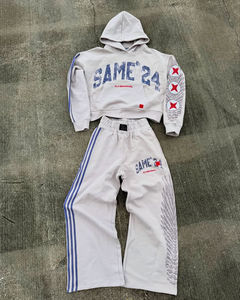 Personalizado de los hombres de fitness Sudadera con capucha pantalones de chándal traje de Jogger ácido lavado color parche bordado vintage holgado ajuste Terry de talla grande de invierno - Product Image 3