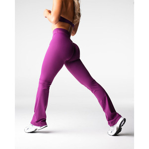 Últimas mallas acampanadas sin esfuerzo de color violeta profundo, figura favorecedora, costura en la cadera, cintura alta y ropa activa, mallas de gimnasio a la moda para mujer - Product Image 5