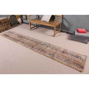 Alfombra Turca Vintage, Alfombra de Pasillo de 1.8x10.6 pies, Alfombra de Lana con Diseño Floral Marrón y Verde - Product Image 1