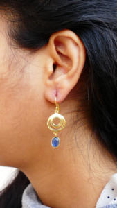 Conjunto de Pendientes de Hoja para Mujer, Clásicos y Elegantes, de Plata de Ley 925 Chapada en Oro con Piedra Preciosa de Cianita - Product Image 3