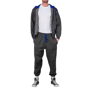 Haute qualité respirant hommes charbon bleu survêtement ensembles polaire deux pièces pull à capuche et pantalons de survêtement ensemble nouveau Style Slim Fit - Product Image 3