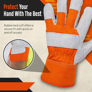 Guantes de trabajo de Palma de piel de vaca dividida de alta resistencia al por mayor para proyectos de paisajismo y bricolaje de operación de equipos de construcción - Product Image 6