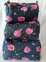 Pochette de voyage pour femmes en coton écologique imprimé à la main au lotus indien, matelassée, pliable, avec poignée souple et fermeture éclair
