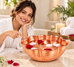 Bassin de pédicure NJ en cuivre martelé, forme lotus festonnée, avec fonction de massage par pétrissage, sans tuyauterie, pour salon - Product Image 2