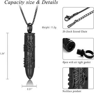 สร้อยคอใส่เถ้ากระดูกทรงกระสุนสีดำสำหรับคนที่คุณรักทำจากโลหะสำหรับใส่ในงานศพที่มีเถ้ากระดูกสามารถกำหนดขนาดได้เอง - Product Image 5