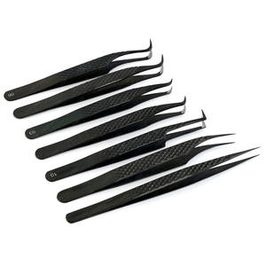 Pinzas de precisión para extensiones de pestañas hechas a mano y personalizadas, pinzas de punta de gancho negras de 90 grados con volumen de acero inoxidable - Product Image 5