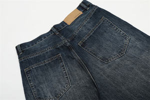 Jeans coupe droite pour hommes noirs classiques Pantalon de survêtement baggy lavé en denim super lourd avec jambes larges Style Streetwear - Product Image 6