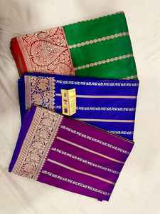 ผ้าโพกผ้าไหมผ้าโสระสั่งทําพิเศษ สีฟ้าพระราช พร้อมขอบทอง zari เหมาะสําหรับเสื้อผ้าและร้านขายเสื้อผ้าสตรี - Product Image 2