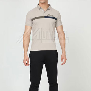 เสื้อโปโลผ้าฝ้ายผสมสำหรับผู้ชายไซส์ใหญ่และสูงแขนสั้นลายทางระบายอากาศได้ดี - Product Image 5