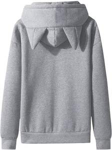 เสื้อกันหนาวหูแมวมีฮู้ดแขนยาวผู้ชาย, เสื้อกันหนาวขนแกะสีพื้นน่ารักมีฮู้ดนุ่มสบายพร้อมกระเป๋าเก็บความร้อน - Product Image 6