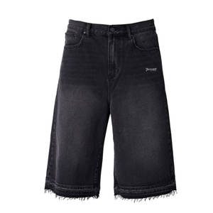 Ultra <b>Baggy</b> Denim <b>Shorts</b> Washed Black Raw Edge Design Relaxed Fit Heavy Denim <b>Shorts</b> for <b>Men</b> OEM Streetwear Supply - Product Image 1