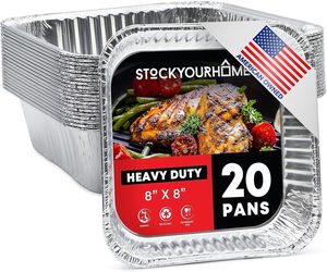 Barquettes rectangulaires jetables en aluminium 8x8 (paquet de 20) - Barquettes de 8 pouces avec couvercle en plastique - Recyclable, qualité alimentaire pour la cuisson et le stockage - Product Image 5