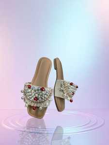 Qureshi công ty thương mại mô hình 008 nhà thiết kế đính cườm dép phẳng zardozi trên mở Toe xu hướng thời trang ngoài trời nền tảng có tính năng - Product Image 3