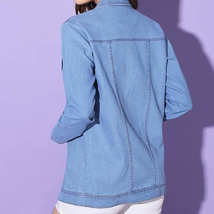 Haute qualité bleu surdimensionné longues Denim vestes en détresse femmes Jean veste en gros Denim veste à la mode décontracté porte - Product Image 5