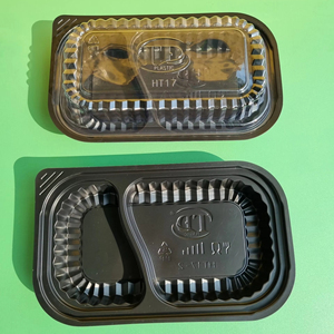 Venta caliente 2025 Precio bajo de fábrica 2 compartimentos Contenedor de alimentos de plástico desechable con tapa transparente Color negro para llevar - Product Image 1