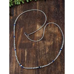 Collier ethnique vintage style Navajo en lapis-lazuli et argent sterling avec perles graduées, chaîne plaquée or 18 carats, design perlé tendance, idéal pour un cadeau - Product Image 2