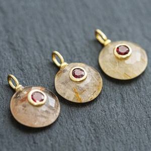 Colgante Redondo de Rutilo Dorado Natural, Hecho a Mano, Plata de Ley 925, Incrustaciones de Piedras Preciosas, Chapado en Oro, Joyería Fina de Moda - Product Image 3