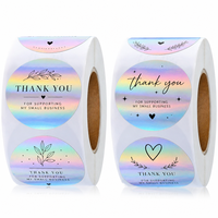 Rollo de Etiquetas Adhesivas Iridiscentes con Holograma de Agradecimiento, Etiquetas de Sellado de Papel Metálico Impermeables Personalizadas para Empaquetado de Marca, Promoción, Suministro al por Mayor