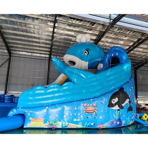 สไลเดอร์น้ำเป่าลมเชิงพาณิชย์สำหรับผู้ใหญ่ สีฟ้า ทำจาก PVC ขนาดใหญ่ สำหรับสวนสนุก สระว่ายน้ำกลางแจ้ง - Product Image 6