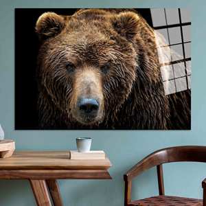 Arte Impreso en Lienzo: Diseño de Oso Pardo, Decoración Rústica, Arte en Vidrio Templado - Product Image 1