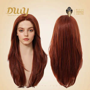 Una-DWY 134 Perruque synthétique longue, dentelle transparente, raie libre, 30 pouces, coupe dégradée, couleur cuivre, sans colle, frange naturelle haute - Product Image 2