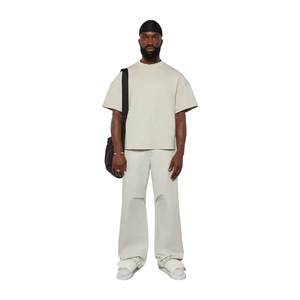 2025 moda logotipo personalizado camiseta en blanco gota hombro peso pesado de gran tamaño algodón grueso Para hombre cuello simulado Boxy recortado camisetas - Product Image 5
