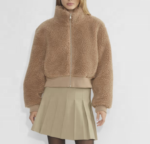 Veste en sherpa pour femme à col montant et manches longues, qualité supérieure, design élégant, fourrure douce, veste en sherpa pour femme, OEM - Product Image 1