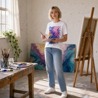 T-shirt personnalisé à imprimé fluide abstrait, motif artistique, manches courtes, coupe classique, pour hommes et femmes, en coton, style décontracté streetwear, Nouveauté 2026 OEM ODM