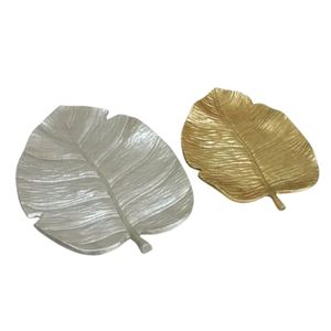 Vente en gros, plateau de service rectangulaire de luxe en aluminium doré en forme de feuille, ensemble de vaisselle décorative - Product Image 3