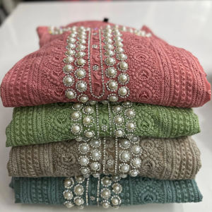 Nouveau concepteur doux Georgette broderie travail Kurti ensemble lourd soie pantalon doux broderie Dupatta-Dhwaja exportation inde Pakistan - Product Image 1