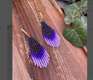 Luxury Quality <b>Navy</b> Purple pink Ombre Earrings - Small Beaded Earrings Beaded Tassel Earrings - Product Image 1