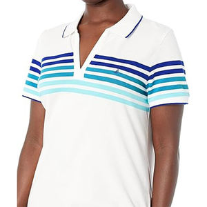 เสื้อยืดโปโลผู้หญิงคุณภาพสูงธรรมดาแขนสั้นลายทางเสื้อลำลองเข้ารูปใส่ทำงาน - Product Image 6