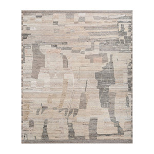 Alfombra de Lana Afgana Anudada a Mano Blythe Ivory 9x12 con Patrón Abstracto para Sala de Estar, Decoración de Pasillo Juvenil, Cuidado de Limpieza Localizada - Product Image 1