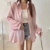 Nueva camisa de verano informal para mujer, camisas de manga larga para mujer, camisas de gran tamaño con cuello vuelto y estilo de algodón 100%