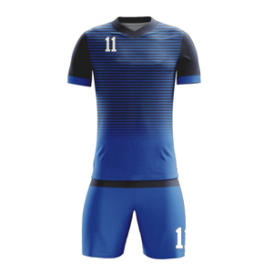 Ensemble de maillots de football blanc et bleu rayé, impression sublimée, 11 numéros de joueur, manches courtes, unisexe, adulte, séchage rapide, coupe athlétique - Product Image 4