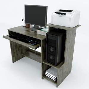 Rubber Wood <b>PC</b> Desk with Integrated Printer <b>Stand</b> & Bookshelf Drawer for Bedroom & Workshop - Product Image 4