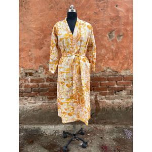 Wholesale Premium Indian Cotton Bathrobe Handmade Maxi Gown Dress Floral Printed Kimono Style Kantha Sleepwear Plus Size <b>Thermal</b> - Product Image 4