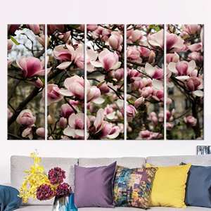 Lienzo Impreso con Magnolias Rosas: Elegante Decoración de Pared con Flores Rosas, 5 Piezas: Enmarcado para Galería - Product Image 1
