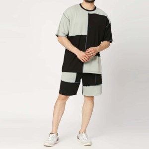 Usine nouveau 100% coton hommes ensembles courts imprimé vêtements de sport d'été pour adultes grande taille garçons chemise respirante motif solide - Product Image 5