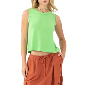 Débardeur court sans manches vert pour femme, mélange de coton, décontracté, été, vente en gros de vêtements de marque privée pour filles, décontracté 2026 - Product Image 1