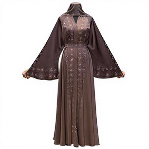 Abaya Premium Hecha a Mano con Cuentas para Mujer, Estilo Turco, Cuello en V, Vestido Moderno y Elegante de Poliéster para Celebraciones del Eid, Eventos, Exportación - Product Image 1