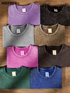 Camiseta de algodón de gran tamaño Vintage unisex con diseño de hombro caído patrón impreso digital lavado sólido para hombres y mujeres - Product Image 6