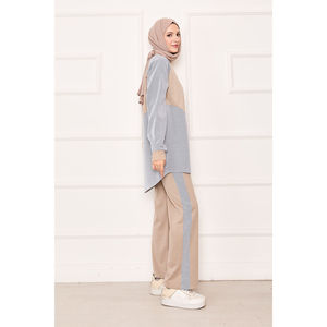 Conjunto de Dos Piezas para Mujer, Color Beige, para Uso Diario, con Detalle de Franja Asimétrica en la Parte Delantera, Talla XS, Ropa Casual - Product Image 4