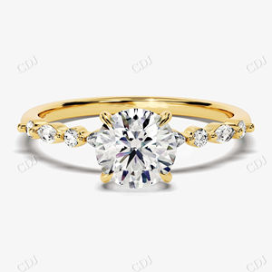 Diamant Moissanite taille ronde certifié GRA 14K or jaune fait à la main Solitaire bague de fiançailles et bague de mariage au prix de gros - Product Image 1