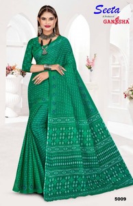 Nhu Cầu Cao Tay Khối In Bông Mulmul <span class=keywords><strong>Saree</strong></span> Với Áo Mảnh Bông Mềm Mùa Hè Mặc Quần Áo Vải Tay Vẽ In Ấn - Product Image 5