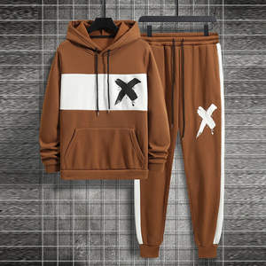Autumn and Winter <b>Men's</b> <b>Thermal</b> Drawstring Hoodie and Sweatpants with Kangaroo Logo Graphics Plus Size Breathable - Product Image 4
